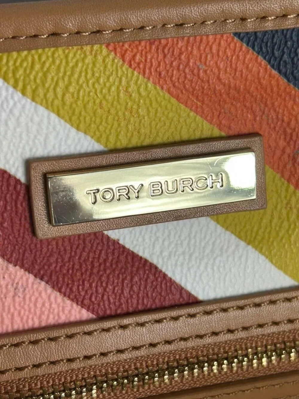 Tory Burch Kerrington Square Striped Large Tote in Diamond Combo